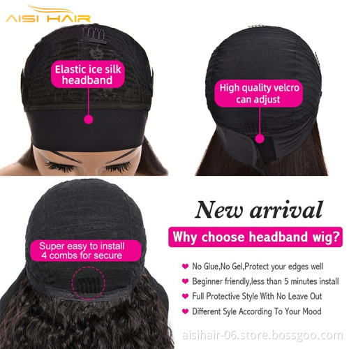 Aisi Glueless Brzilian Raw None Lace Body Wave Black Wigs Human Hair Wig Headband Women High Quality Wholesale Price Humen Hair